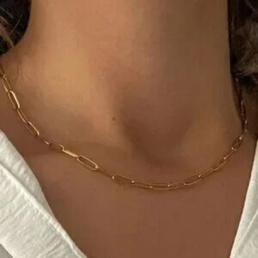 Gold Stainless Steel Paperclip Chain Necklace - Minimalist Link Chain Dainty